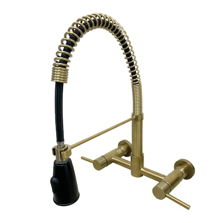 Gourmetier 2-Handle Wall Mount Pull-Down Kitchen Faucet, Brushed Brass GS8287DL
